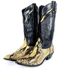 VTG Dan Post / Code West Python Snakeskin Black Leather Cowboy Boots Sz 6 USA